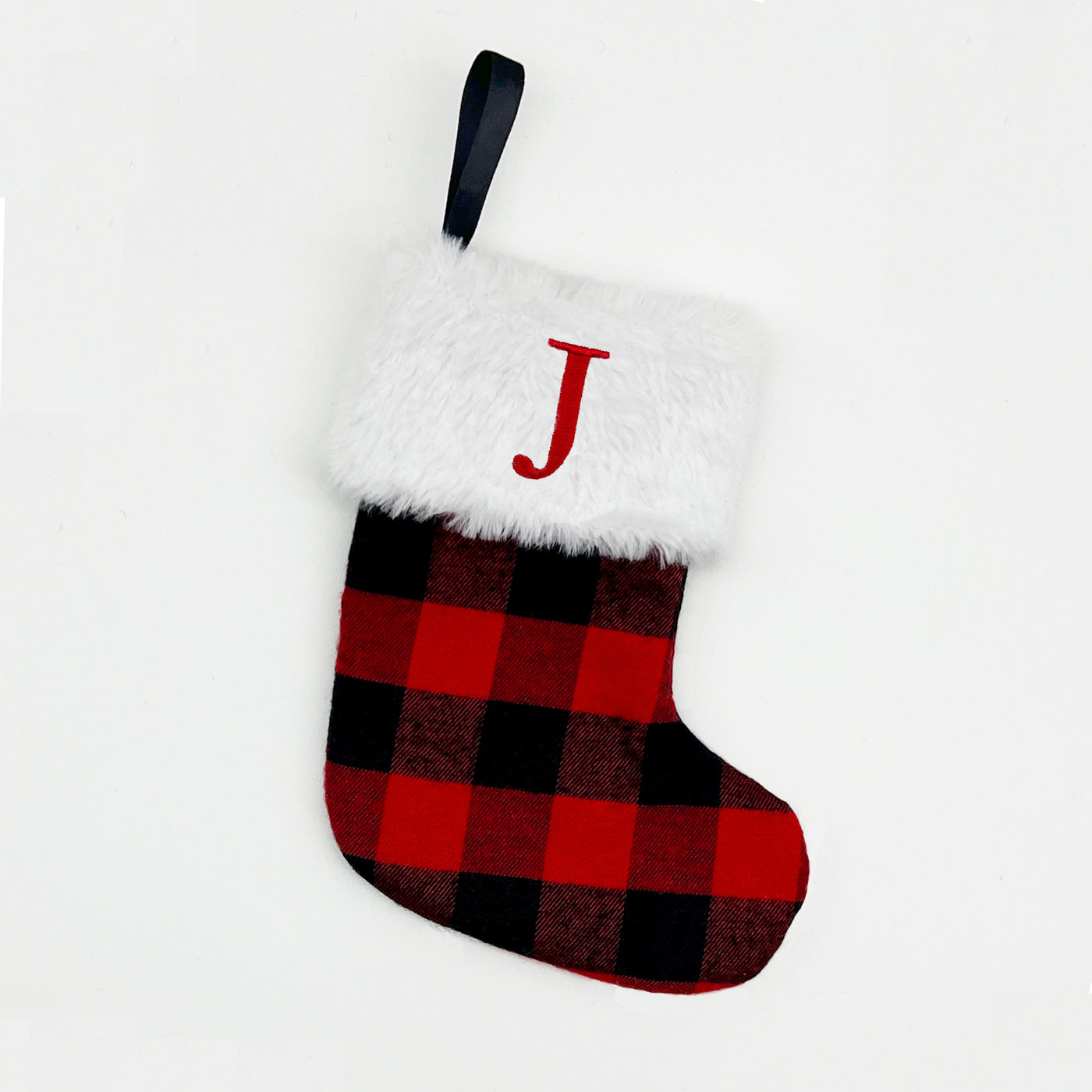 Red and Black Checkered Letter Embroidered Christmas Stocking 14.5*18.5cm