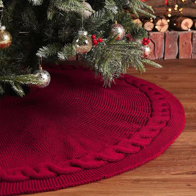 Red and White Christmas Knitted Tree Skirt
