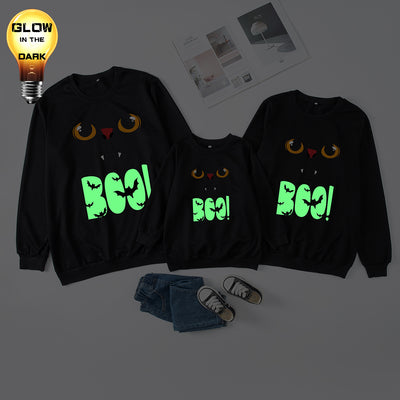Family Matching Halloween Glow-in-the-Dark Black Cat Sweatshirts