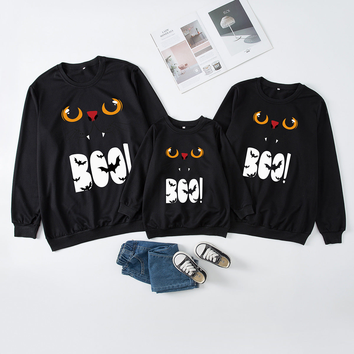 Family Matching Halloween Glow-in-the-Dark Black Cat Sweatshirts