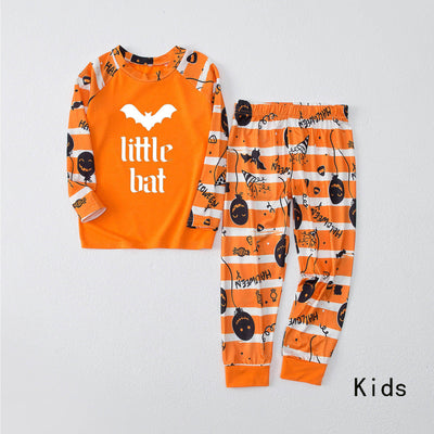 Family Matching Halloween Pajamas – Orange Bat Print Long Sleeve Raglan Set