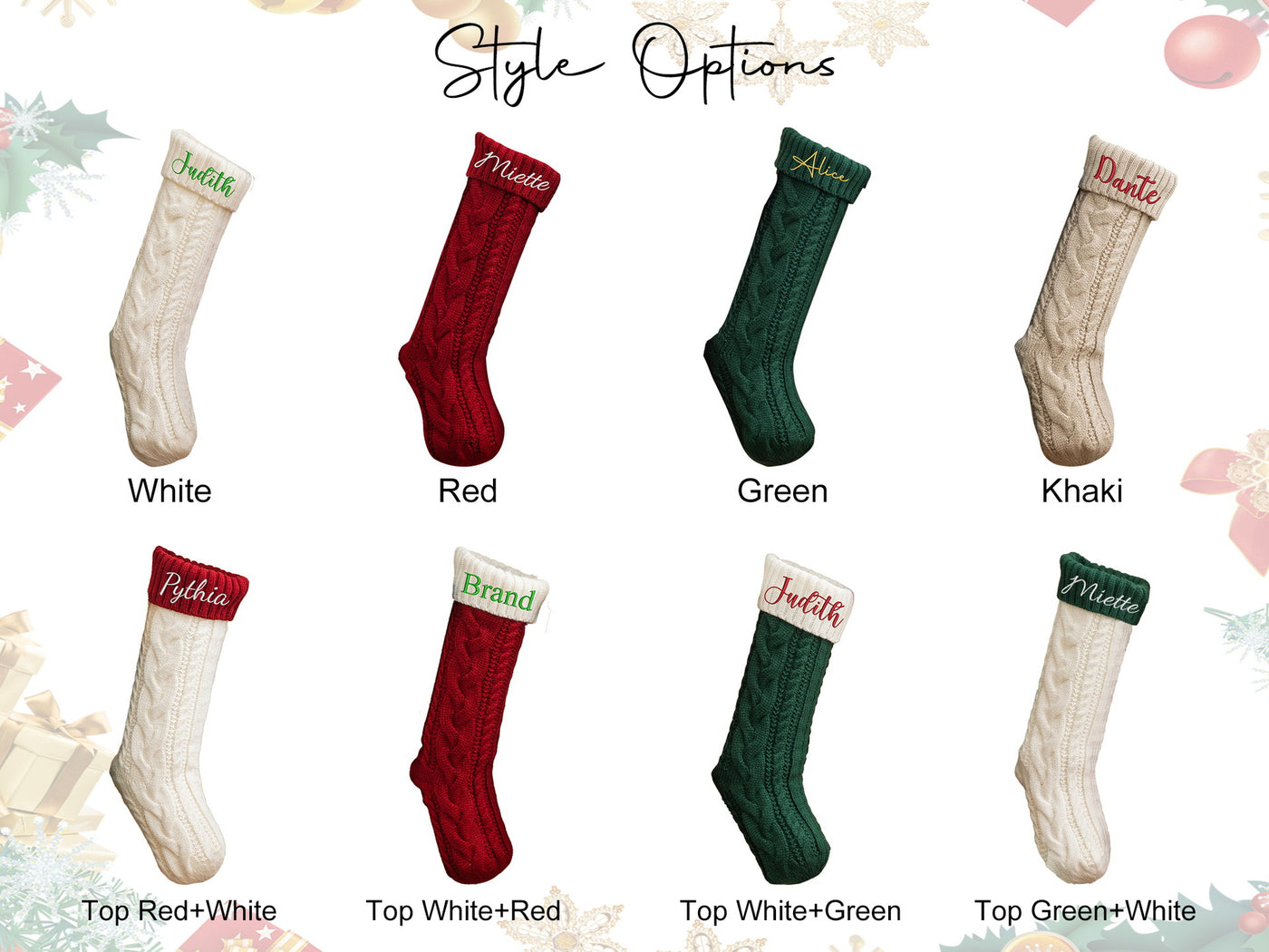 Personalized Knit Christmas Stocking with Custom Embroidery – 18.9" Holiday Decor