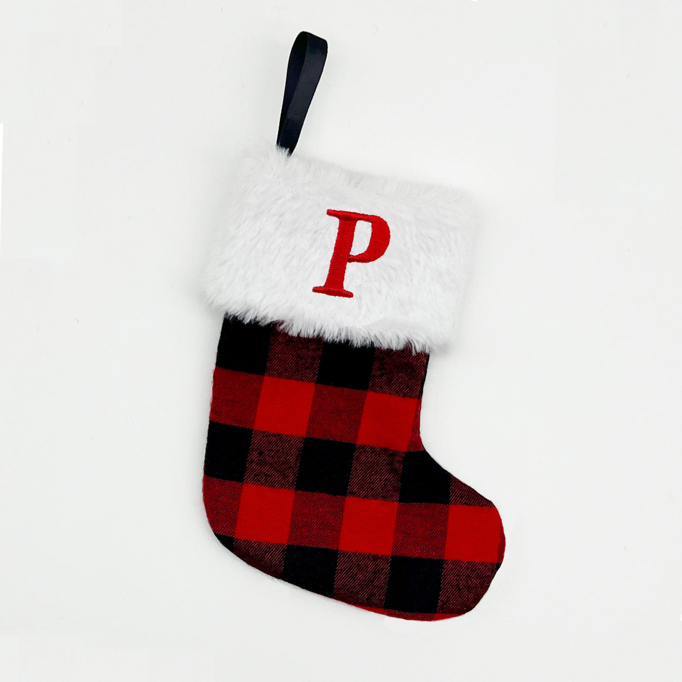 Red and Black Checkered Letter Embroidered Christmas Stocking 14.5*18.5cm