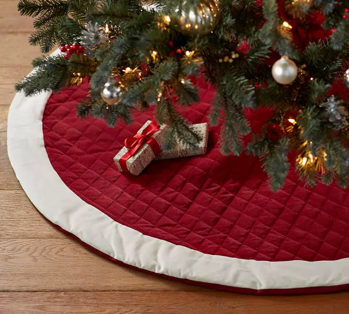 Personalized Handcrafted Christmas Family Embroidered velvet Tree Skirt