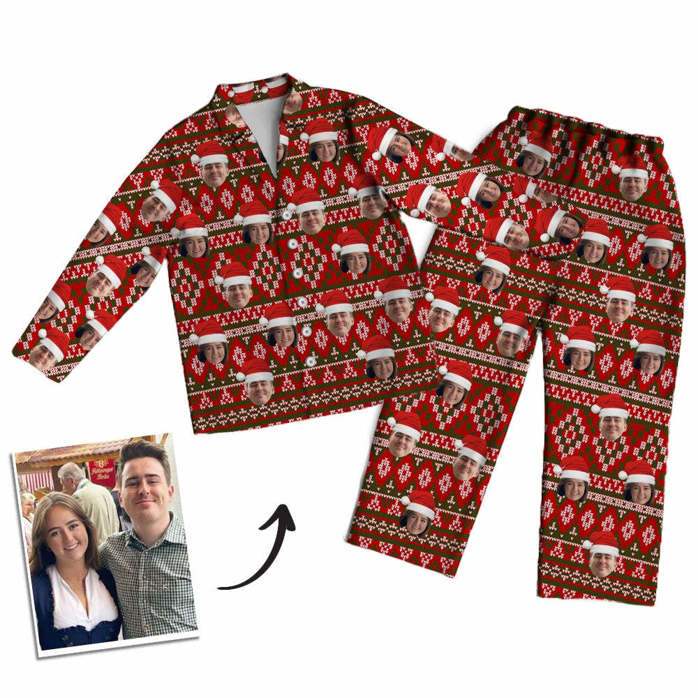 Personalized Image Christmas Pajamas for Couple Portrait Prints