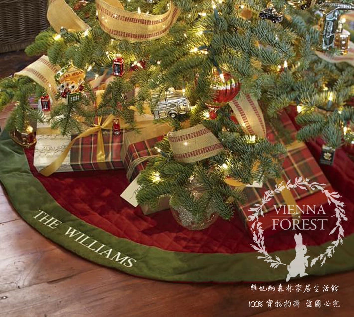 Handcrafted Christmas Family Embroidered Santa Tree Skirt