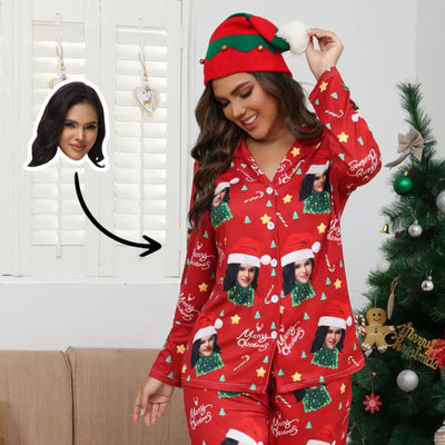 Personalized Image Christmas Pajamas for Couple Portrait Prints