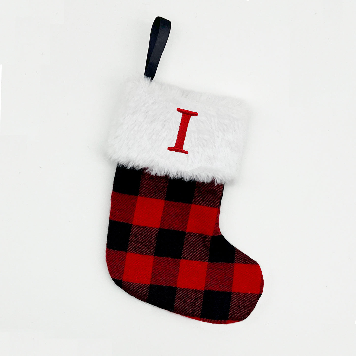 Red and Black Checkered Letter Embroidered Christmas Stocking 14.5*18.5cm