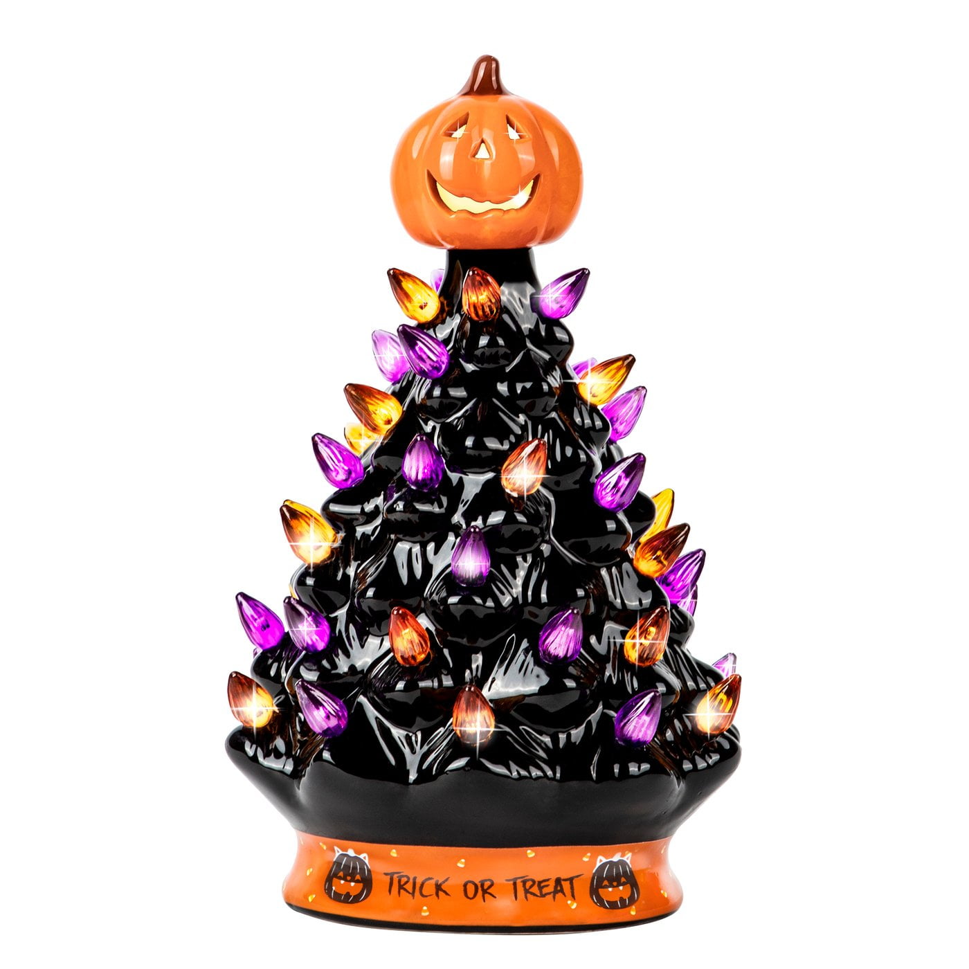 Halloween Legend Ceramic Tree, 9" Handcraft Cordless with Pumpkin Head