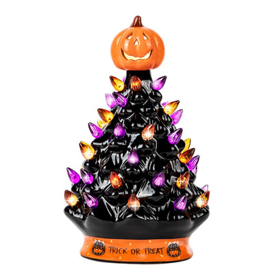 Halloween Legend Ceramic Tree, 9" Handcraft Cordless with Pumpkin Head