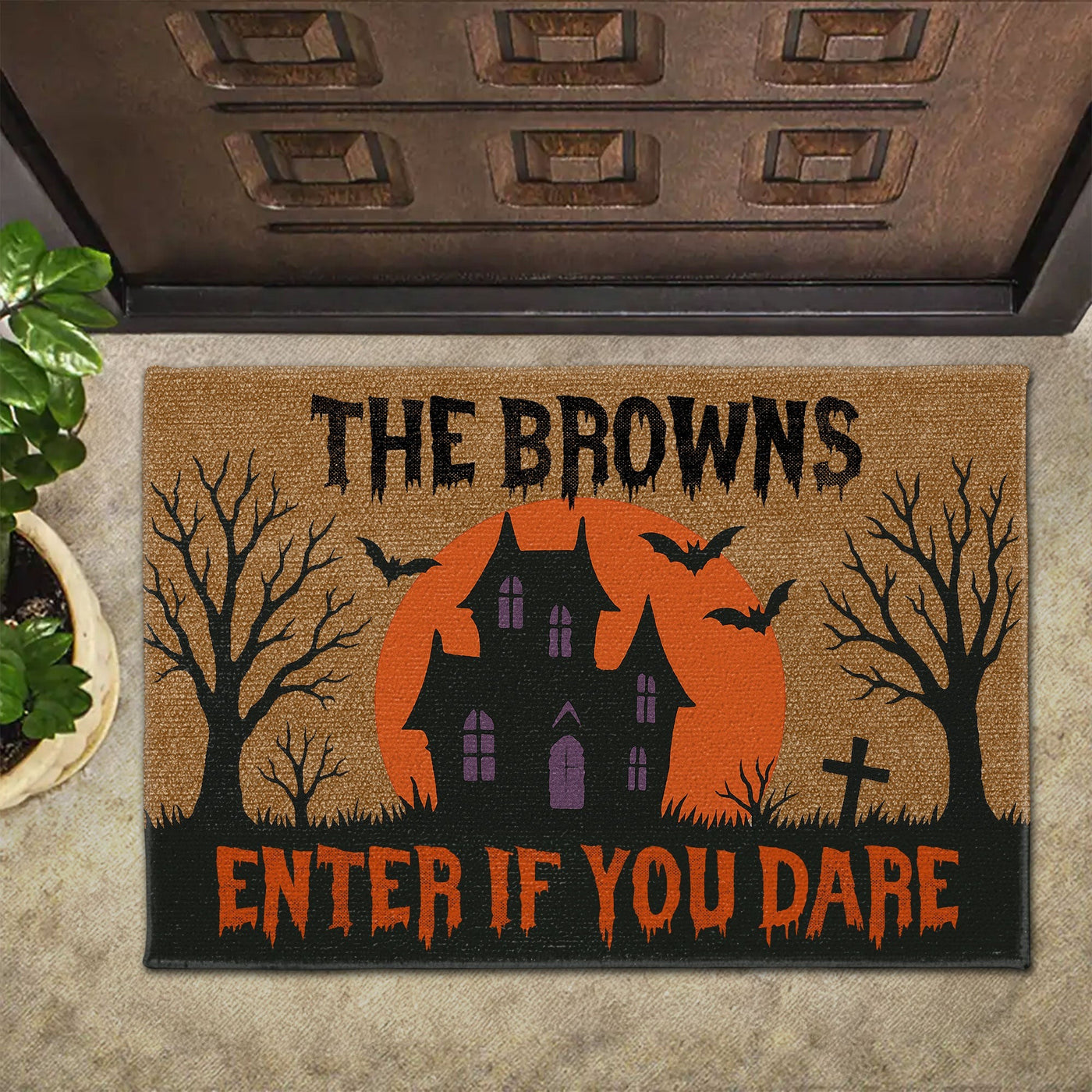 Personalized Halloween Doormat-Enter If You Dare Haunted House Design