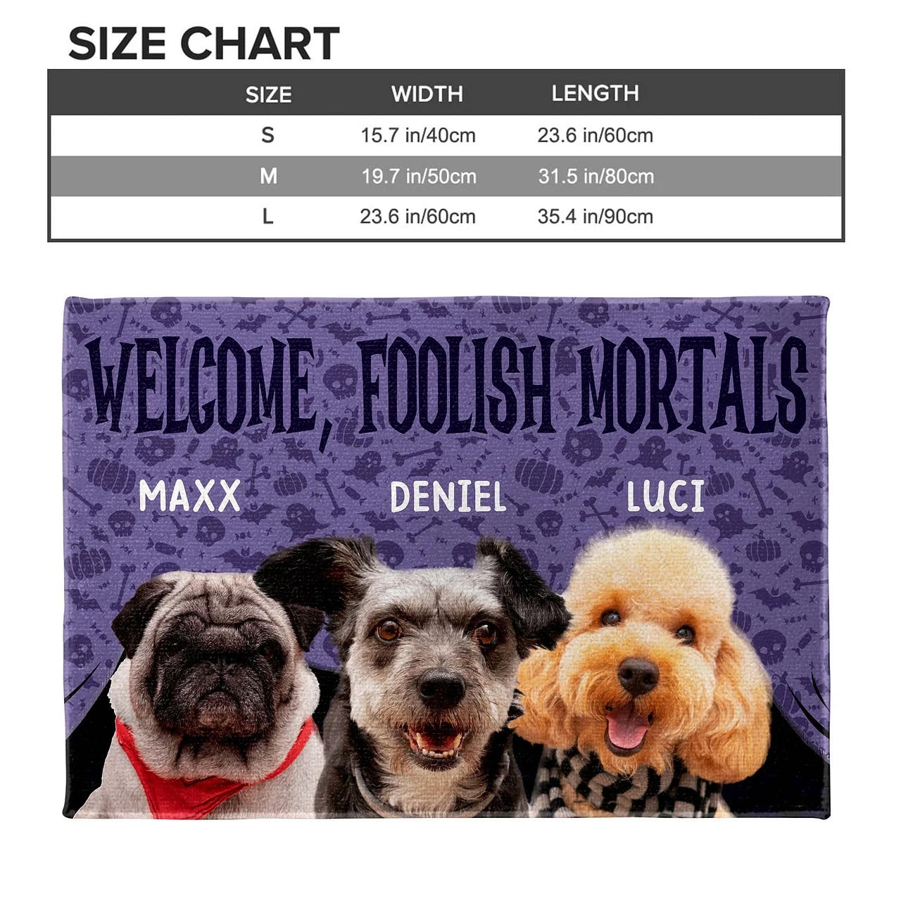 Welcome Foolish Mortals With Dogs And Spooky Background, Personalized Custom Doormat, Gift For Dog Lovers