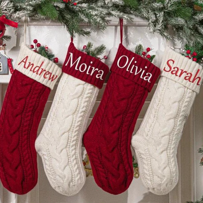 Personalized Knit Christmas Stocking with Custom Embroidery – 18.9" Holiday Decor