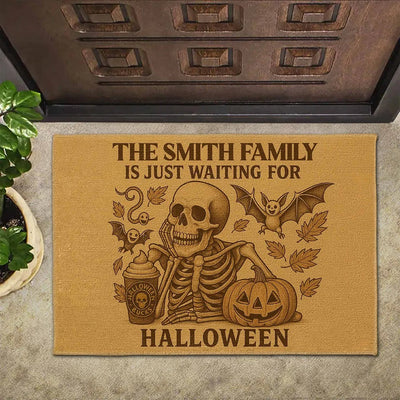 Personalized Halloween Doormat-Family Just Waiting For Halloween