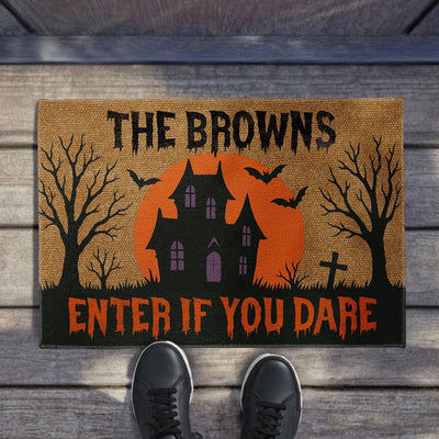 Personalized Halloween Doormat-Enter If You Dare Haunted House Design
