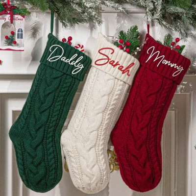 Personalized Knit Christmas Stocking with Custom Embroidery – 18.9" Holiday Decor
