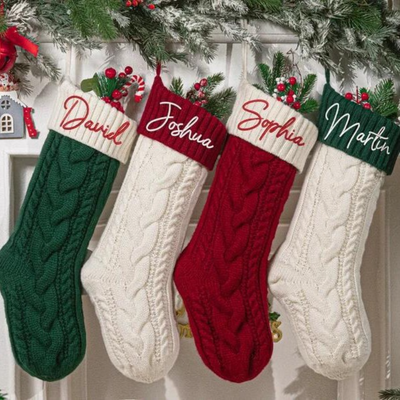 Personalized Knit Christmas Stocking with Custom Embroidery – 18.9" Holiday Decor