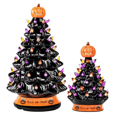 Halloween Legend Ceramic Tree, 9" Handcraft Cordless with Pumpkin Head