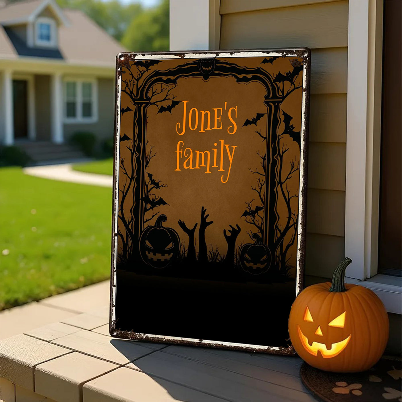 Personalized Family Name Plaque Spooky Halloween Metal Sign