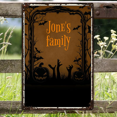 Personalized Family Name Plaque Spooky Halloween Metal Sign